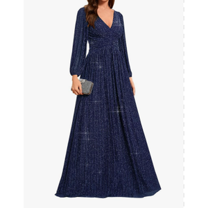 Ever-Pretty Women's A-Line Long Lantern Sleeves Formal Gowns Empire Waist Long Glitter Evening Dress Size 16