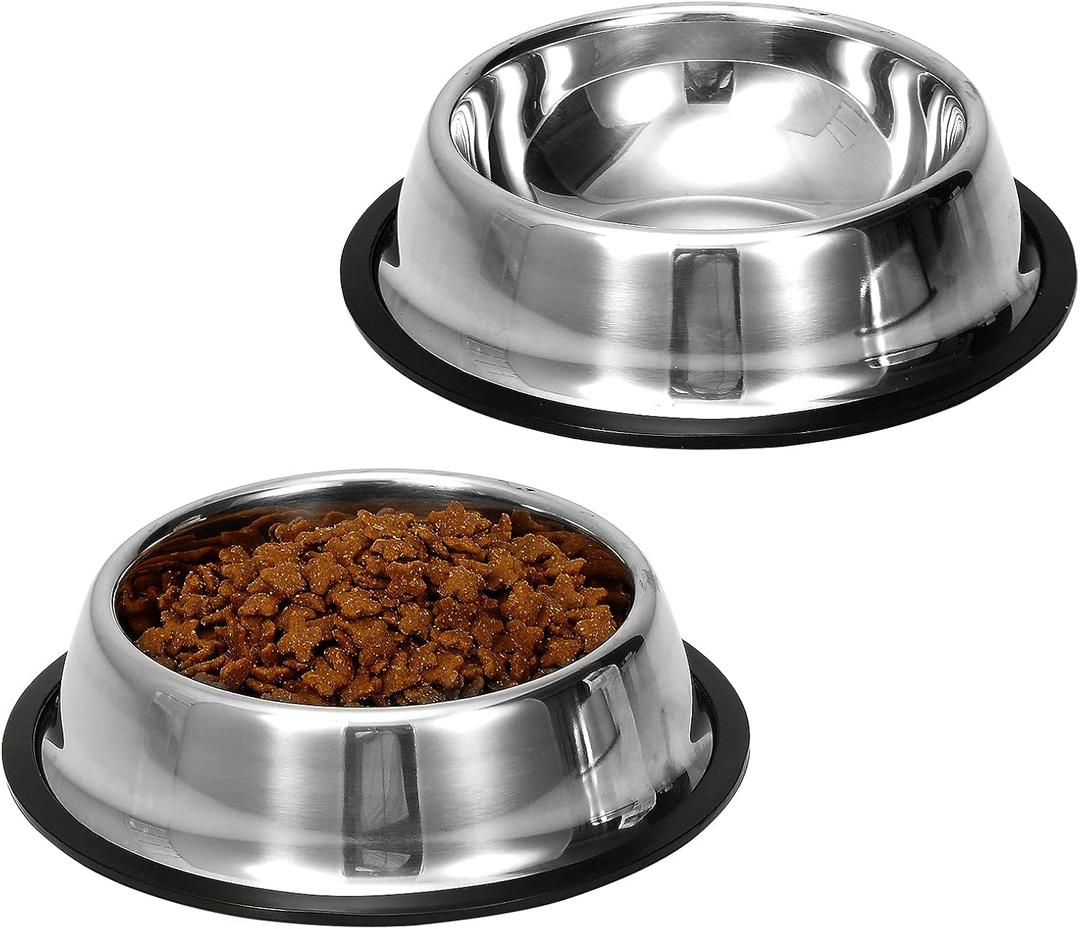 2 Pack Stainless Steel Dog Bowls with Rubber Bottom, Non Skid Non Spill Heavy Duty Premium Quality Pets Feeder Bowls for Dogs and Cats and More (6Cup / 48oz)