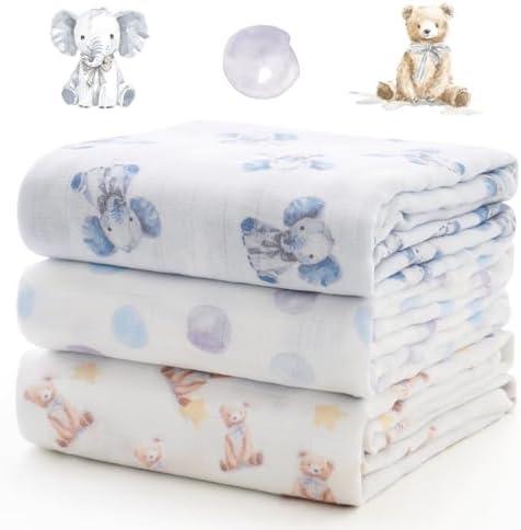 Momcozy Muslin Swaddle Blankets, Breathable and Skin-Friendly Receiving Blankets, Best Wishes Swaddle Blanket Shower Gifts & Baby Registry Essentials, Large 47"x47", Cuddle Buddies
