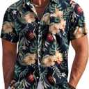 COOFANDY Men's Hawaiian Shirt Short Sleeve Floral Button Down Shirts Tropical Holiday Beach Shirts (Large, Navy - Flower 2)