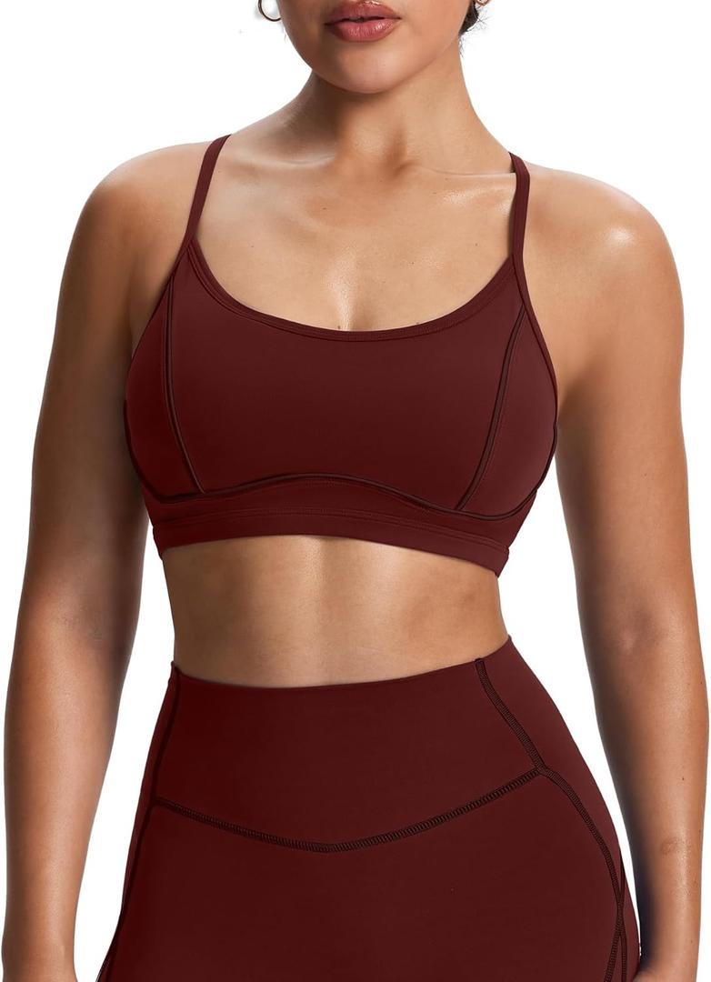 Aoxjox Women's Workout Sports Bras Fitness Training Gym Lexi Lined Bra Yoga Crop Tank (Large, Rum Raisin/Mulch)
