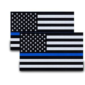 2pcs Reflective US Flag Stickers, Thin Blue Line American Flag Decal Car Laptop Bumer Sticker 5"x3" Vinyl, Support USA Police and Law Enforcement Officers