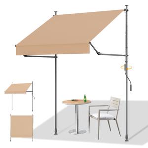 HOMEDEMO Manual Retractable Awning, 138" W x 118" H Foldable Side Bar 30-180, Outdoor Patio Awnings Height Adjustable 82-118", NO Drilling Awings for Backyard Garden Porch Outside Camel