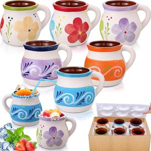 Gejoy Pack of 6 12oz Mexican Terracotta Mugs Clay Cups Artisan Made Coffee Mugs, Cocktail Glasses and Tea Cups for Cold Drinks, Hot Drinks, Decor