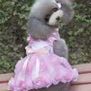 Dog Dress Luxury Puppy Skirt Clothes Princess Dresses Wedding Evening Tutu Skirt Rose Flower Bowknot Dresses for Small Dog Girl M Pink