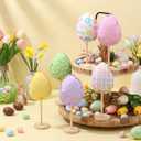 Pinkunn 6 Pcs Easter Table Decorations Fabric Eggs Wooden Signs Pastel Easter Eggs Centerpiece Tiered Tray Decor for Home Farmhouse Kitchen Decorations