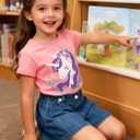 Funnycokid Little Girls T Shirt for Toddler 3-7 Years Kids Tee Graphic Short Sleeve Clothes Tops (Pink)