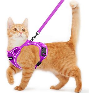Cat Harness and Leash for Walking Escape Proof Soft Adjustable Cat Leash Breathable Comfortable Vest Easy to Wear Kitten Harness for Outdoor Travel (Purple, M (13-18lb))