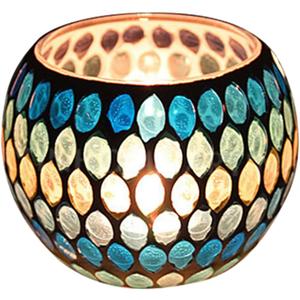 Mosaic Glass Tea Light Holders Romantic Stained Votive Candle Holder, MIATTCLD Round Handmade Tealight Candle Holder for Table Centerpieces, Christmas, Valentine, Birthday Party, Home Decor (F)