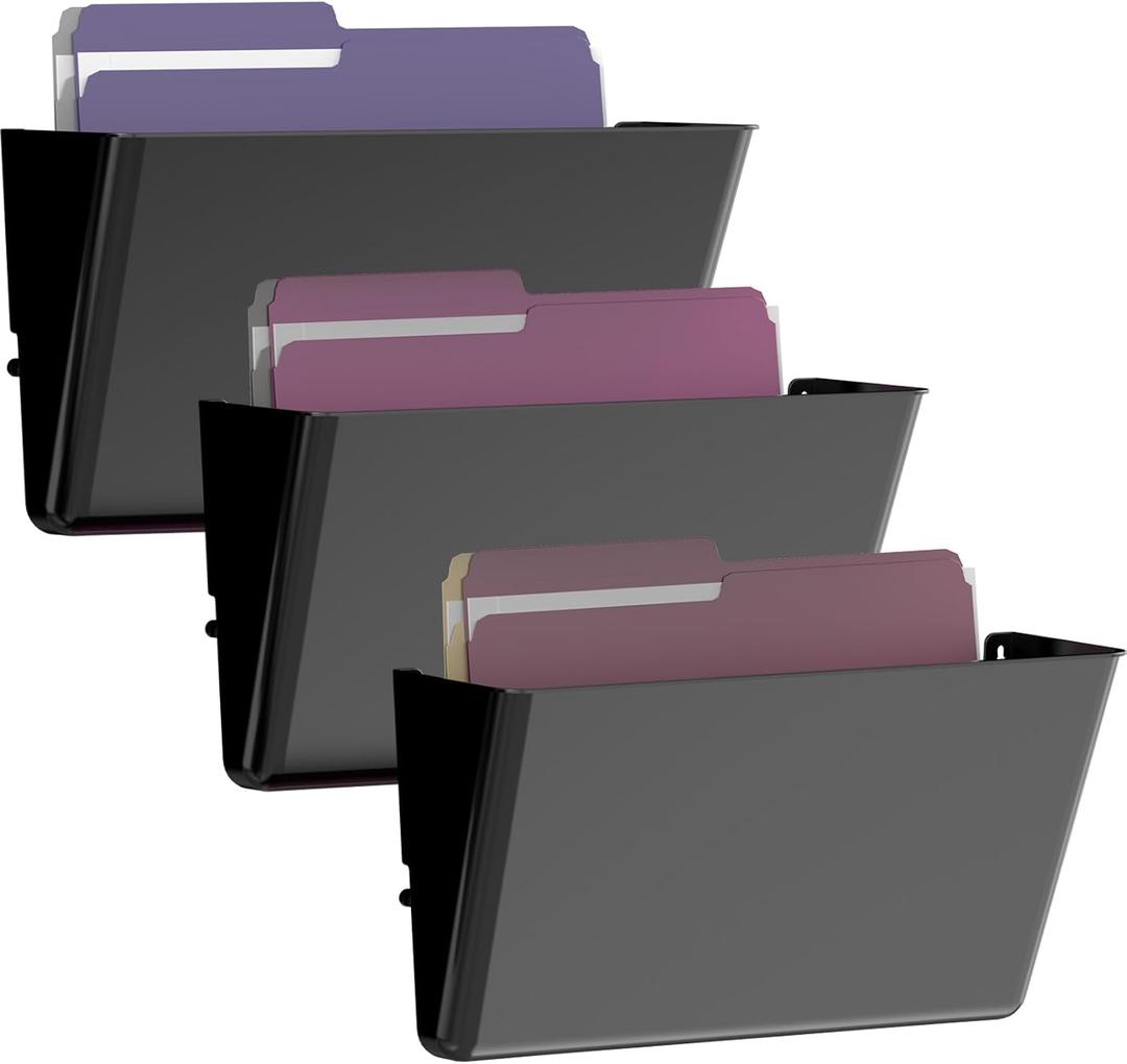 Gawerk Clear Acrylic Single Pocket, Plastic Hanging Wall Mount File Holder for Office Home (Black, 3 Pack)