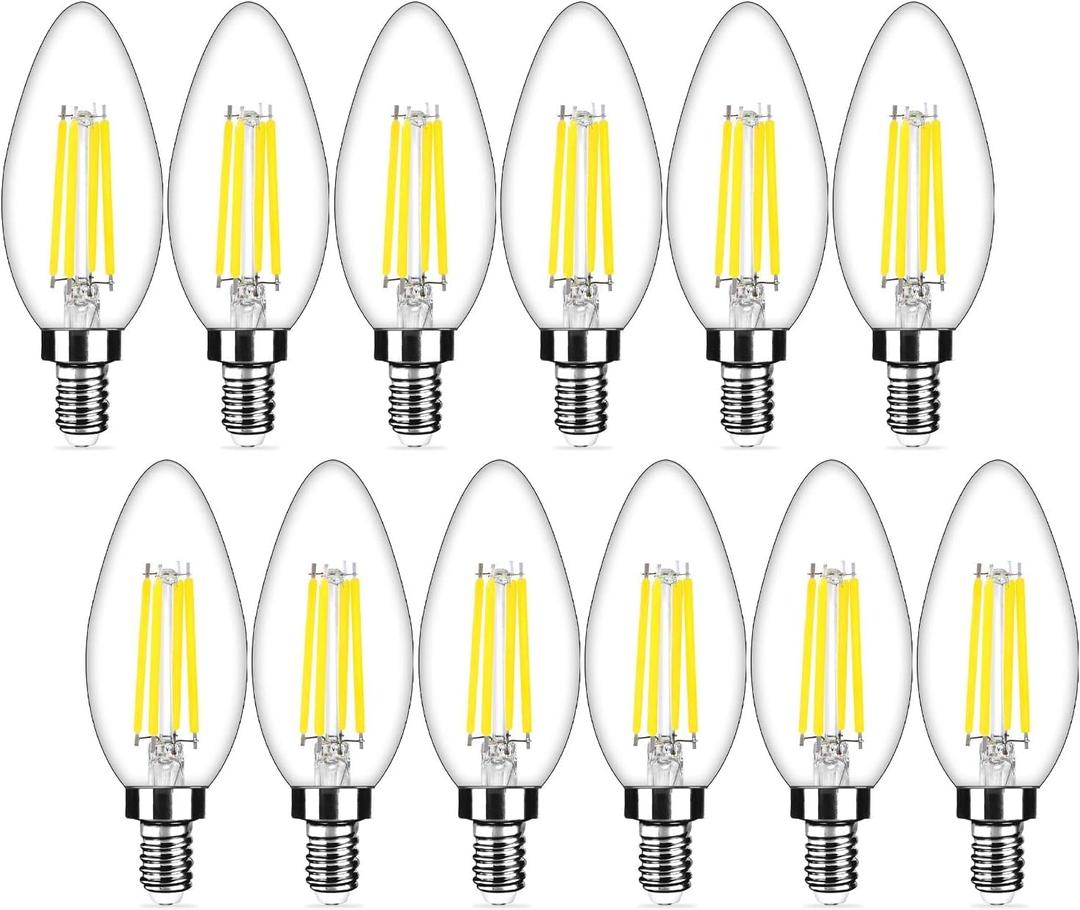 12-Pack Dimmable E12 LED Candelabra Bulbs 40Watt Equivalent, 5000K Daylight White, 450Lumens, 4W B11 Vintage Chandelier Light Bulbs, LED Filament Clear Glass Candle Lamp for Ceiling Fan Home Decor
