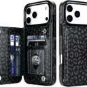HAOPINSH Wallet Case with Card Holder for iPhone 17 Pro Max, Black Leopard Cheetah Pattern Back Flip Folio PU Leather Kickstand Card Slots Case for Women Girls Shockproof 6.9"