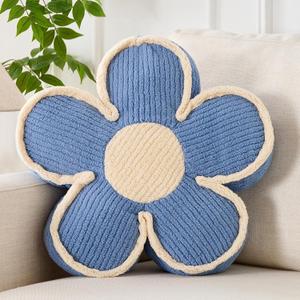 Flower Pillow Blue Flowers Shaped Cushion Decorative Daisy Pillow for Bed Couch Cute Throw Pillows (15.7 Inch)