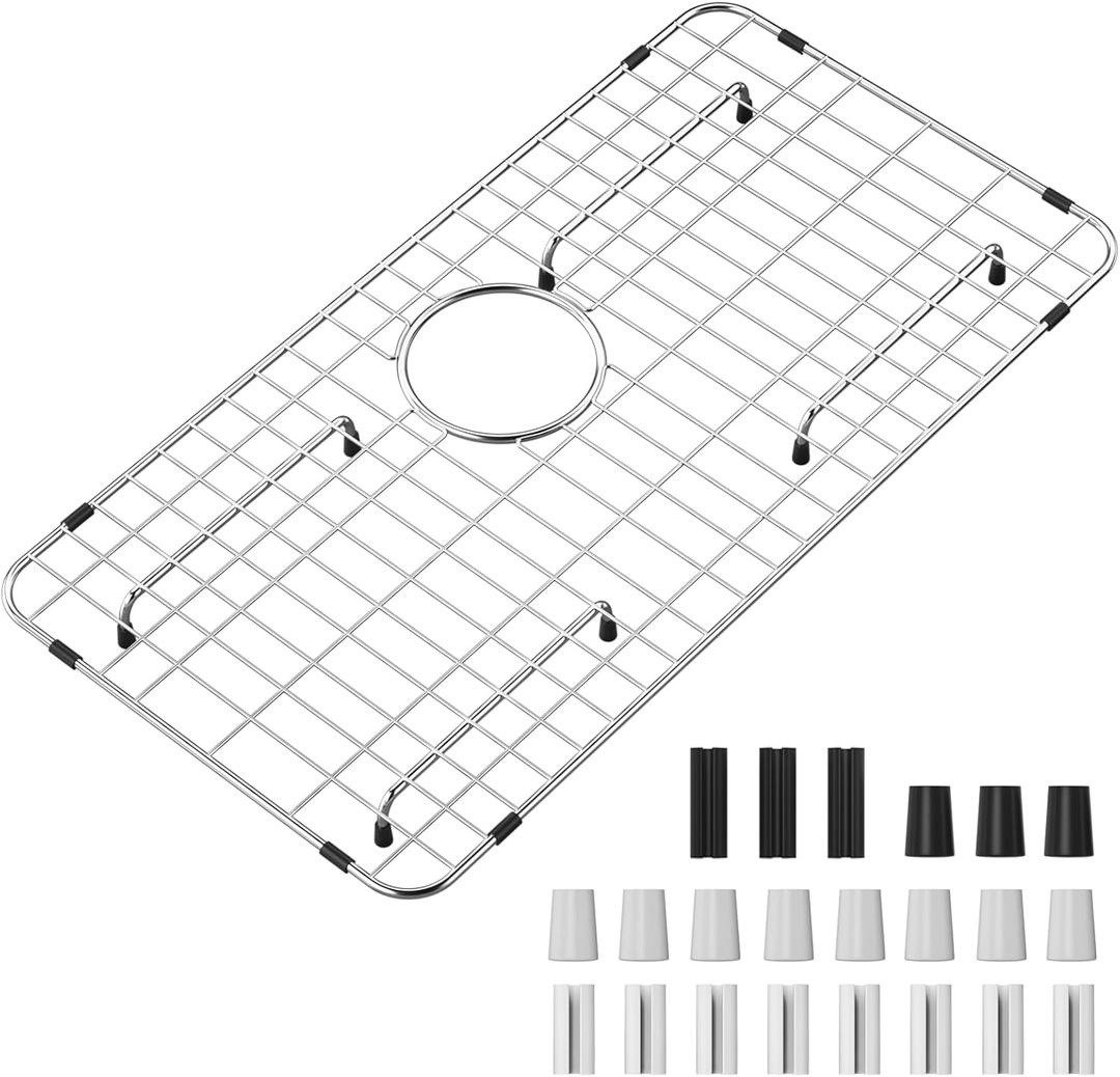 Stainless Steel Sink Grid and Protectors for Bottom of Kitchen Sink, 26" X 14 1/16" Sink Bottom Grid with Rear Drain for Single Sink Bowl (26" X 14 1/16")
