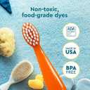 RADIUS Children's Toothbrush, Totz Brush, Extra Soft Bristles, Green/Coral/Yellow, BPA Free & ADA Accepted, Designed for Delicate Teeth & Gums for Children 18 Months & Up, Pack of 3