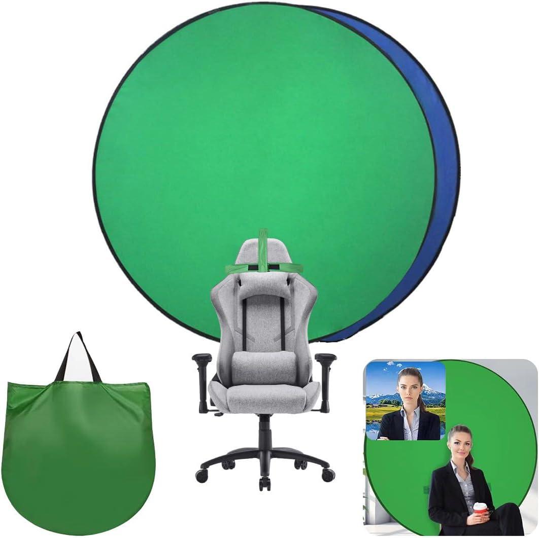 Portable Collapsible Webcam Backdrop With Package Bag, Attaches to Chair, Easy Setup, Wrinkle-Resistant Fabric, Perfect for Zoom Webex Teams TikTok, Background Green Blue Screen D59''