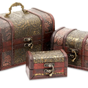 Juvale Wooden Treasure Chest Set - 3 Nesting Boxes, Brown Floral - Decorative Storage & Jewelry Box with Hinged Lid, Vintage Antique Decor