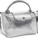 Long Keeper Small Crossbody Bag for Women Metallic PU Leather Shoulder Bag Mini Tote Handbags Zipper Top Handle Hobo Purse