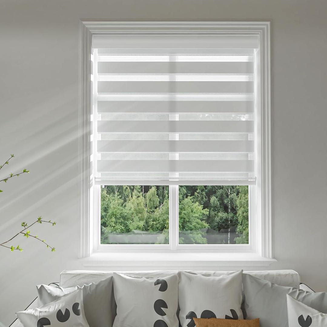 Cordless Zebra Blinds for Windows, Modern Dual Layer Zebra Shades with Linen-Blend Fabric, Light Filtering & Privacy Control, Easy Install, （36" W×72" H,Beige）