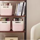 OIAHOMY 3 Pack Storage Baskets for Organizing, Basket for Shelves with Handle, Woven Baskets for Storage Toys, Towels, Books, Cotton Rope Basket 13" L x 9 " W x 7.8 " H, Pink & White