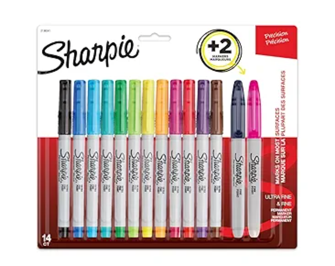 SHARPIE Ultra Fine Permanent Marker Set - 12 Assorted Ultra Fine Markers plus 2 Fine Point Markers