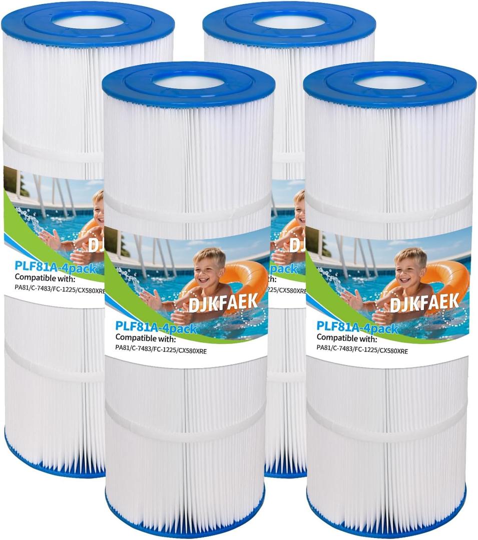 PLF81A Pool Filter Replacement for CX580XRE, Ultral-A3, Unicel C-7483, Filbur FC-1225, FC-6425,Swim Clear C3025, C3030, L x OD:19 5/8"x 7", 81 sq.ft,4 Pack