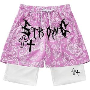 QJQ Men's 2 in 1 Goth Graphic Drawstring Elastic Waist Shorts Summer Casual Workout Athletic Gym Track Shorts XXL