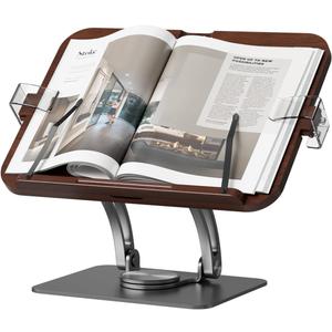 Adjustable Book Stand with 360 Swivel Base, Foldable Cookbook Stand for Recipe Books, Laptops, Textbooks