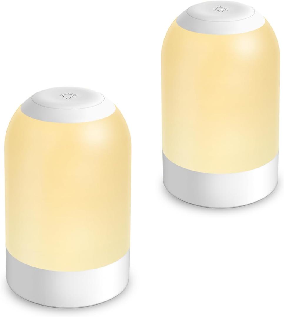 Bedside Touch Night Light, Baby Nursery Nightlight for Kids Adults, Egg Light with Timer, Dimmable Small Cordless Table Lamp for Nightstand/Bedroom/Children's Room, USB Rechargeable, White/Warm/Amber (2 Pack (White/Natural/Warm))