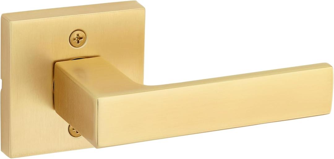 Kwikset Singapore Dummy Door Handle, Single Sided Lever for Closets, French Double Doors, and Pantry, Satin Brass Non-Turning Reversible Interior Push/Pull Lever, with Microban Protection (1 Pack)