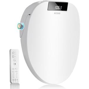 XCQQ Electric Bidet Toilet Seat Round, Heated Toilet Seat, Instant Warm Water, Warm Air Dryer, Rear Feminine and Oscillating Washing, Wireless Remote, Night Light, Slow Close Lid, LED Display