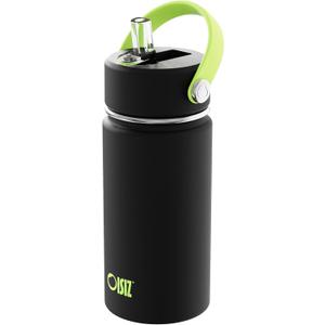 OISIZ Kids Water Bottle with Straw Lid 14oz, Vacuum Insulated 316 Stainless Steel Water Bottles for Kids for School, Leakproof Water Bottle, BPA Free and Keep Cold for 24 Hours (Black)
