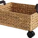 happimess BSK2014A Adaline 18.11" Classic Farmhouse Handwoven Hyacinth Rectangular Underbed Storage Bin with Wheels and Handles for Storage and Decoration in Bathroom, Bedroom, Entryway, Natural
