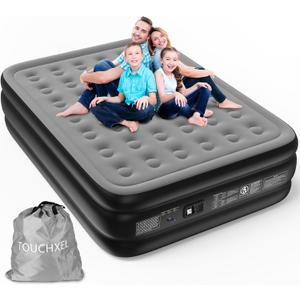 Air Mattress Queen Size with Built in Pump Double Self Inflating Bed,18 Inch High Inflatable Blow Up Airbed with Storage Bag Foldable Colchon Inflable for Camping Guests Home Waterproof 600lb (Black Gray)