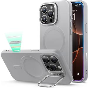 ESR for iPhone 16 Pro Max Case, Silicone Case with Stand, Compatible with MagSafe, Built-in Camera Stash Stand, Magnetic Phone Case for iPhone 16 Pro Max, Cloud Series, Grey