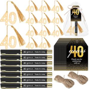 Spakon 50 Set 40th Birthday Party Favor for Guest Anniversary Party Favor Golden Birthday Bookmark Thank You Pen with Tag Appreciation Gifts for Women Men Wedding Anniversary