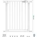 BABELIO 26-28.5 Inch Narrow Easy Install Baby Gate, 30 Inch Tall Auto-Close Metal Pet Gate for Small Stairs and Doorways, NO Drilling Pressure Mounted, NO Extensions, White