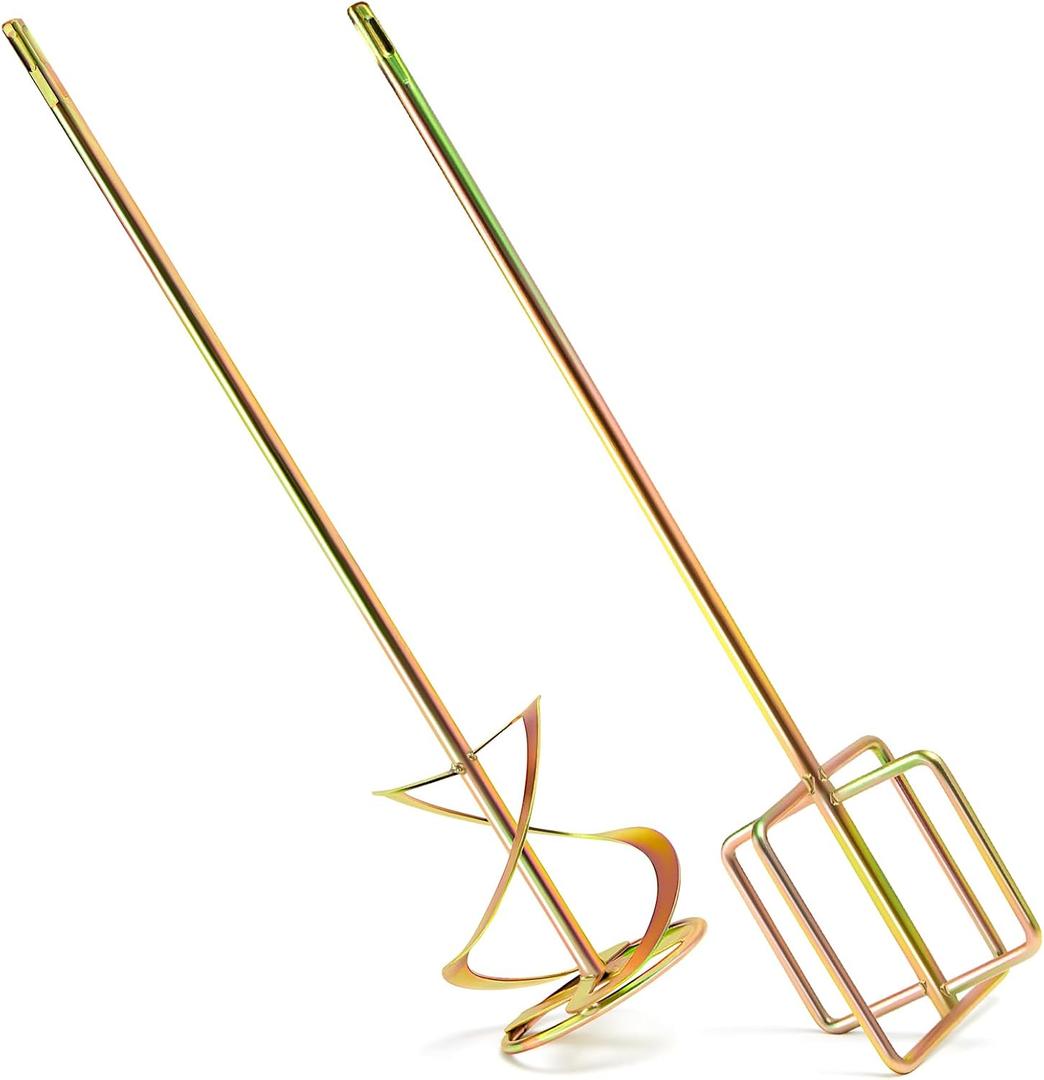 2 Pcs Paint Mixer for Drill 5 Gallon Buckets Paddle Mixer Stirrer Attachment Rustproof Zinc Plated Steel Stirring Sticks for Resin Concrete, and More(Gold,Square Handle)