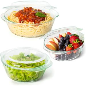 Moss & Stone Basics 6-Piece Clear Glass Casserole Dishes for Oven With Lids, Durable Borosilicate Glass Bakeware Set, Glass Bowls Bakeware Dish Microwave Safe, 3 Size Round Casserole Dish With Lid