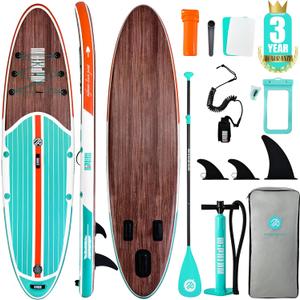Niphean Inflatable Stand Up Paddle Board with SUP Accessories, Anti-Slip EVA Deck, 106 Inflatable Paddle Boards for Adults & Youth of All Skill Levels (Classic Wood Grain)