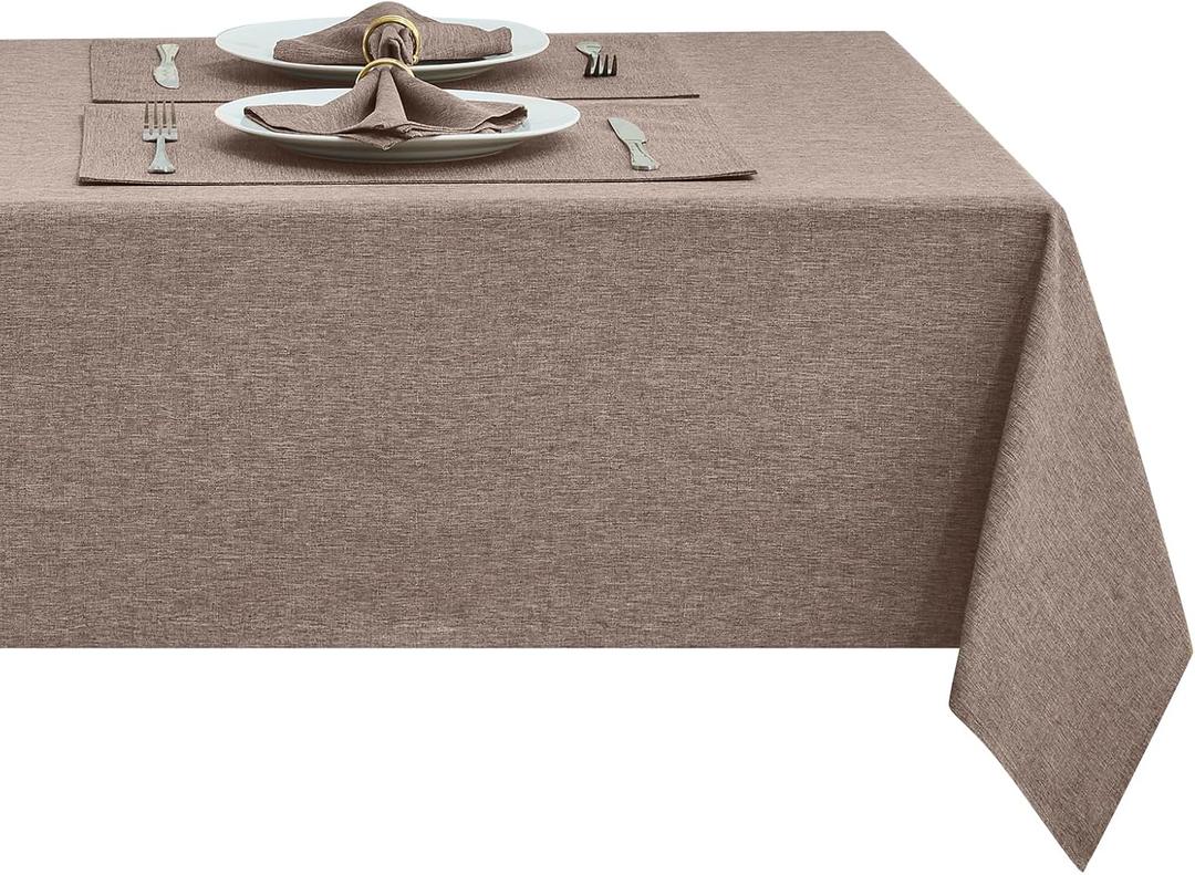 Rectangle Table Cloth Linen Farmhouse Stainproof Waterproof Washable Polyester Oblong Rectangular Fabric Table Cover for Kitchen Dining Dinner(Mocha/52x70 Inch)