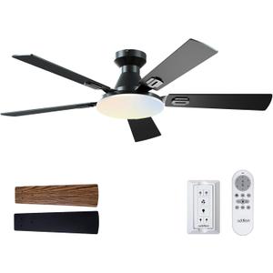 addlon Ceiling Fans with Lights, 52 inch Flush Mount Ceiling fan with Remote Control, Wall Remote, Reversible, 5CCT, Dimmable, Noiseless DC Motor, Black Low Profile Ceiling Fan for Bedroom, Farmhouse addlon Ceiling Fans with Lights, 52 inch Flush Mount Ceiling fan with Remote Control, Wall Remote, Reversible, 5CCT, Dimmable, Noiseless DC Motor, Black Low Profile Ceiling Fan for Bedroom, Farmhouse