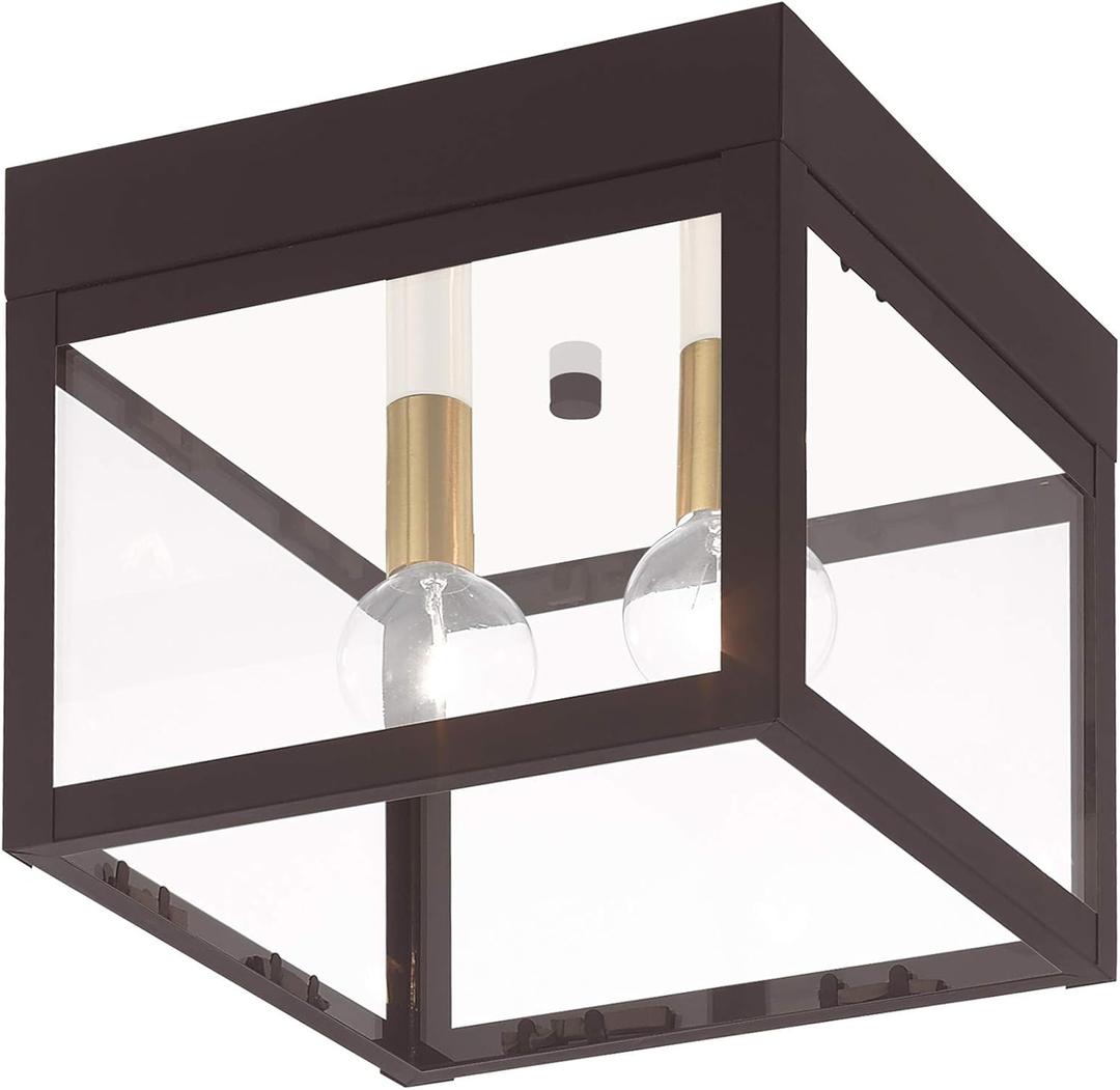 Livex 20588-07 Transitional Two Light Outdoor Ceiling Mount from Nyack Collection in Bronze/Dark Finish, 8.00 inches