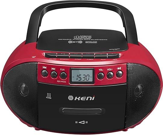 G Keni Portable CD and Cassette Player Boombox Combo, Casette Tape Recorder with Remote, AM FM Radio, USB Playback with Earphone Jack, 5.1V Bluetooth Speaker, Battery Operated/AC Powered for Home(Red)