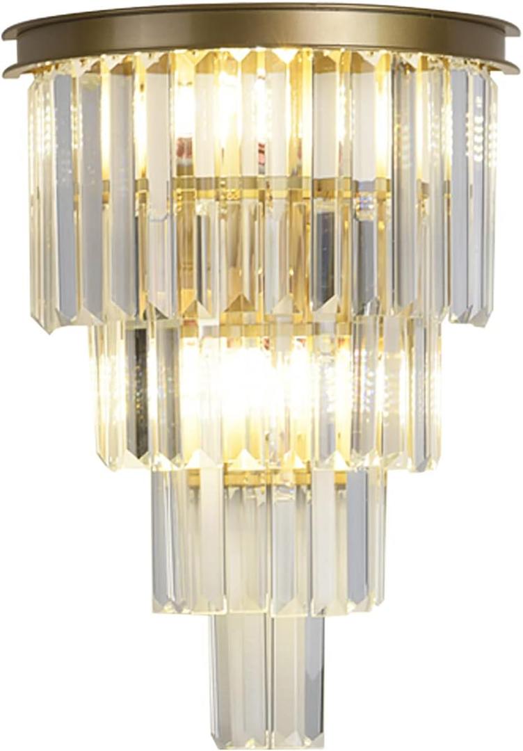 Gold Crystal Wall Sconce, Modern 4-Tiers Crystal Wall Lights for Living Room, Clear K9 Crystal Wall Lamps, Wall Mount Dining Room Kitchen Bedroom Hallway Lighting Fixtures