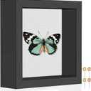 Califortree 5x5 Small Shadow Box Picture Frame with Soft Linen Back - Push Pins Included, Memory Shadow Box Display Case, Black