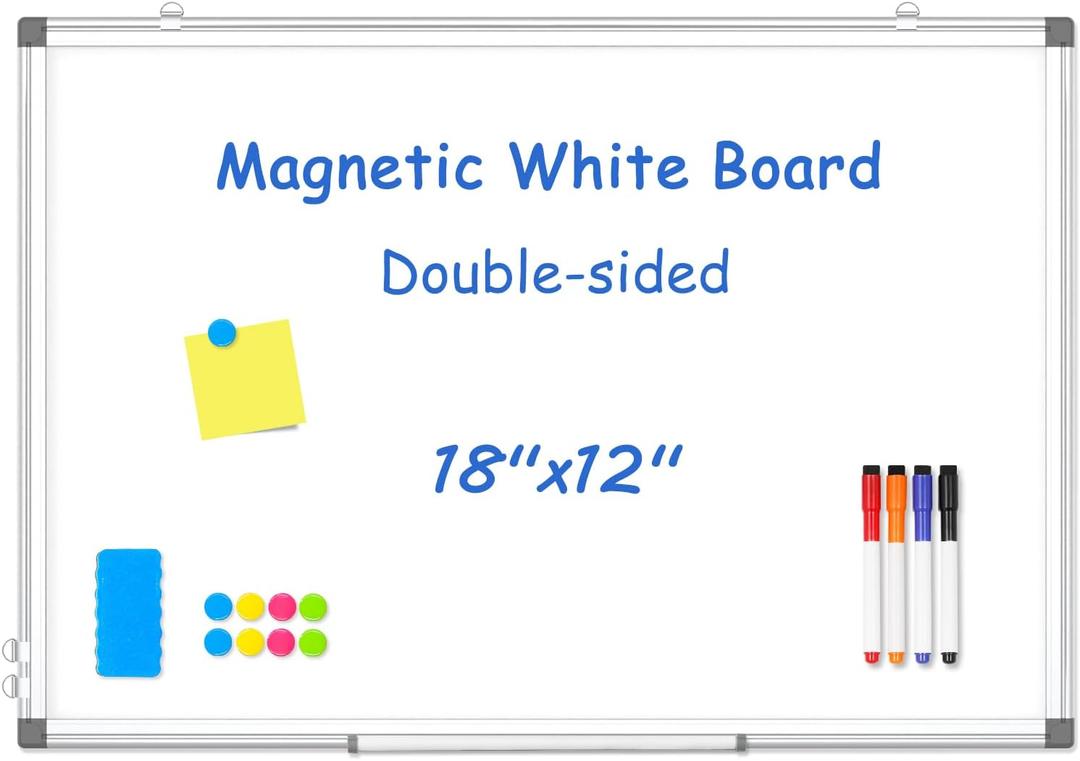 Double-Sided White Board Dry Erase Magnetic Whiteboard Wall 18x12 Silver