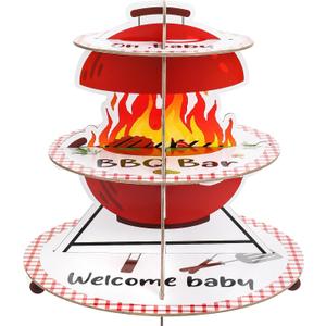 3-Tier Paper Cake Stand for BBQ Baby Shower - Cupcake Tower for 8-12 Cupcakes - Perfect for Birthday, Picnic, and Party Decoration Supplies