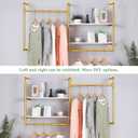 Industrial Pipe Wall-Mounted Clothing Rack with 2 Wood Shelves - Heavy Duty Double Rod Metal Garment Organizer for Bedroom/Retail Stores, Gold (30H12.5D59W inch)