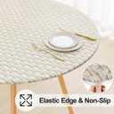 Misaya Round Fitted Tablecloth with Elastic Edge, 100% Waterproof Oil Proof Plastic Table Cover, Vinyl Flannel Backed Tablecloth Fits 36"-44" Round Tables for Dinner, Outdoor, Picnic, Weave